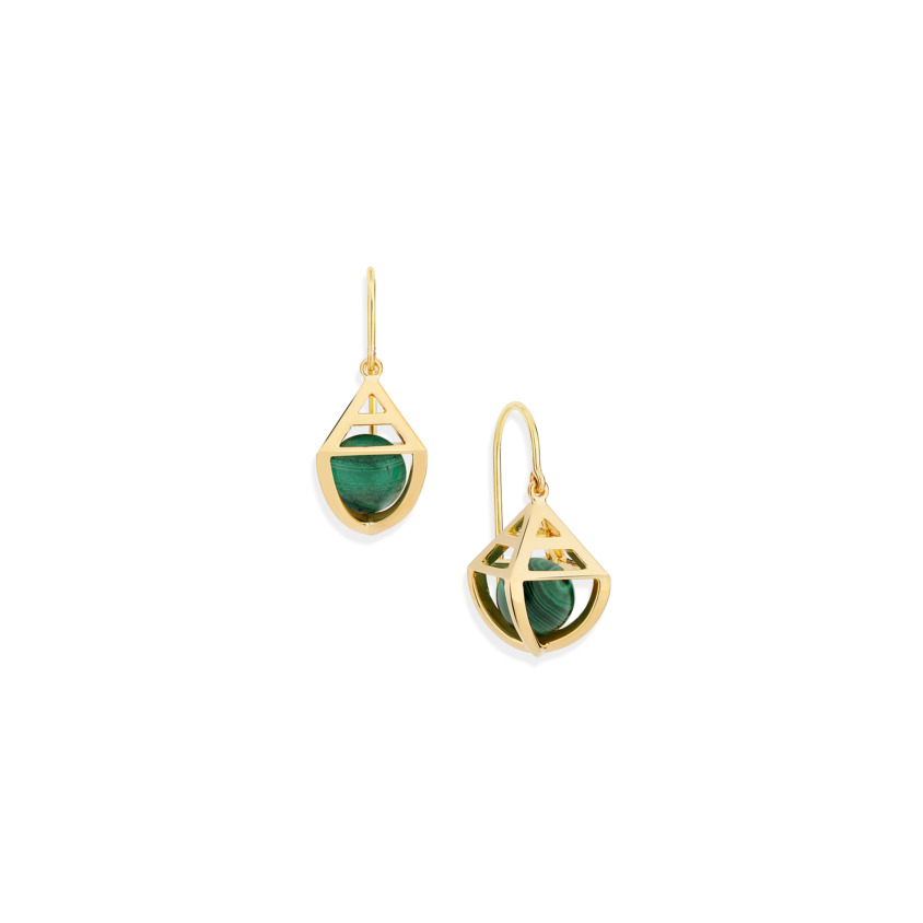 Geometric 18k Gold Celestial Malachite Earrings – Solar Short Earrings