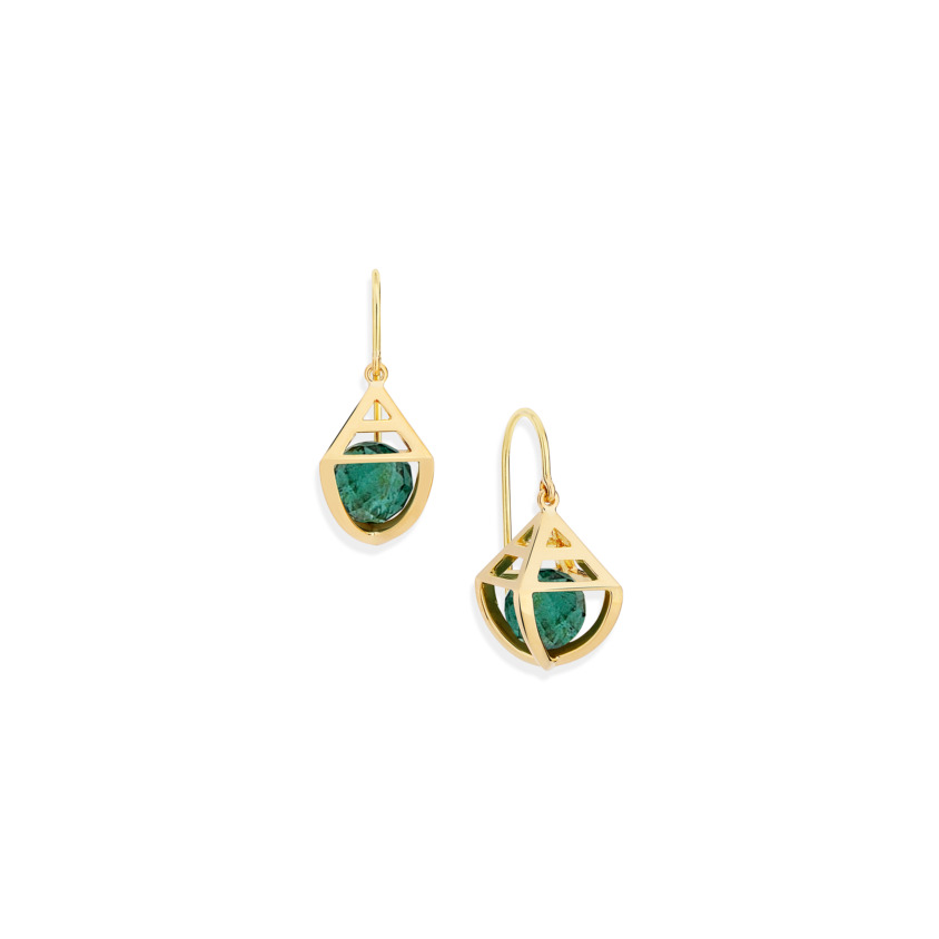 Geometric 18k Gold Celestial Green Tourmaline Earrings – Solar Short Earrings