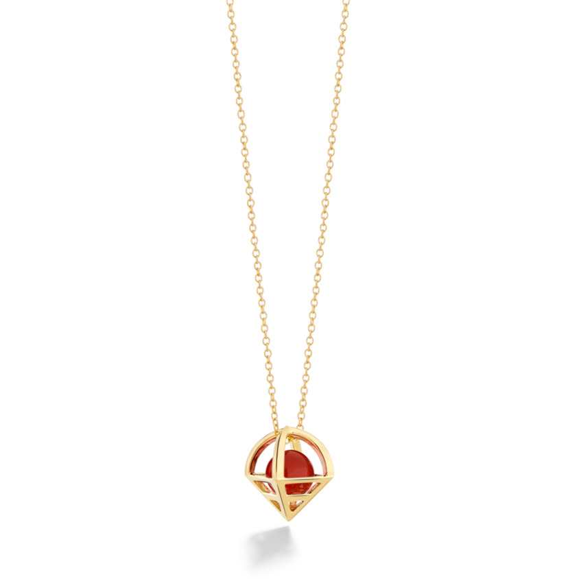18k Gold Geometric Carnelian Necklace – Solar Small Pendant