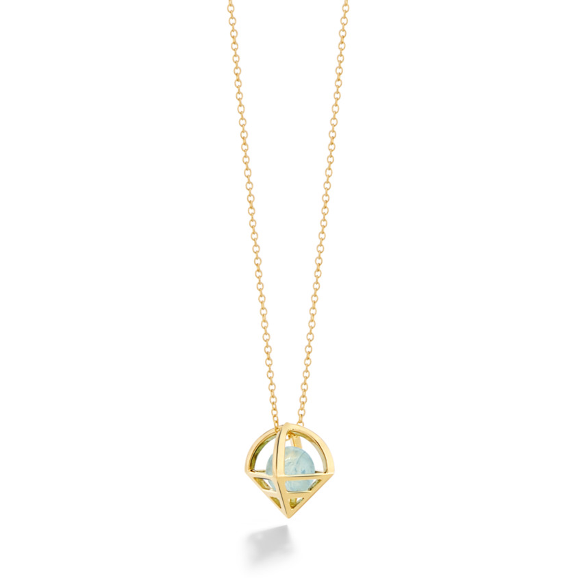 18k Gold Geometric Aquamarine Necklace – Solar Small Pendant