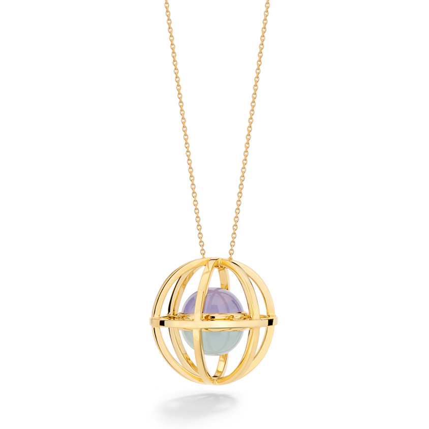 Yellow Gold Aquamarine & Lavender Moon Quartz Pendant Necklace – Cosmic Small Pendant