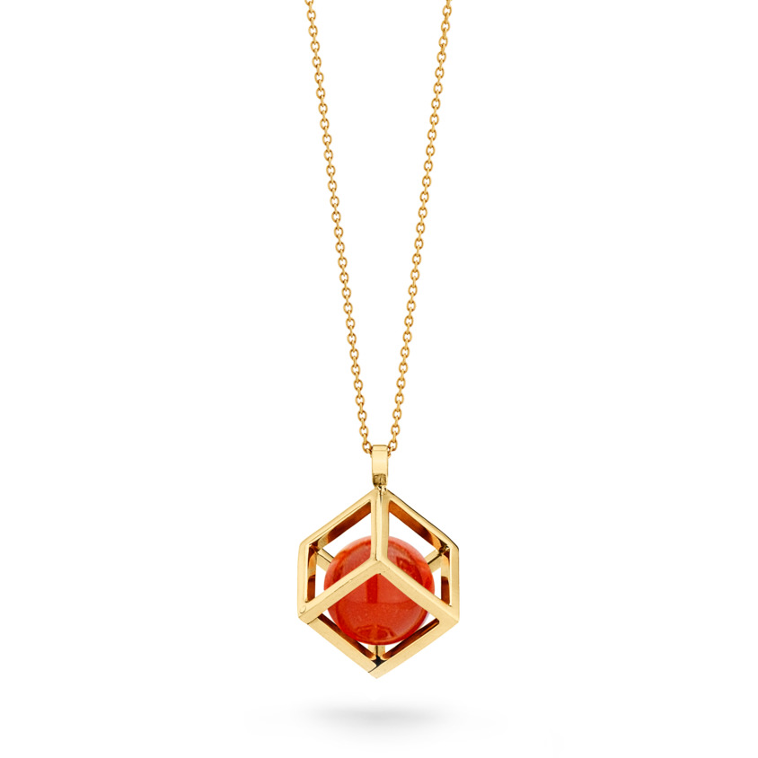 18k Gold Round Carnelian Perpetual Motion Necklace – Solo Pendant 15mm