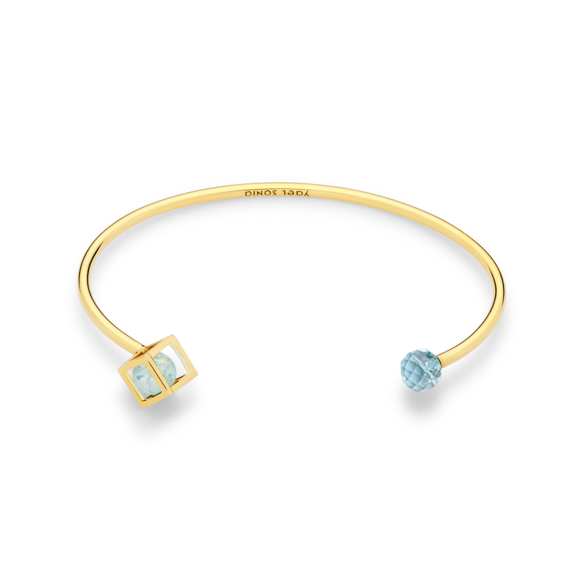 18k Gold Aquamarine Bracelet Cuff – Sphere Duo Solo 6mm Stacking Cuff