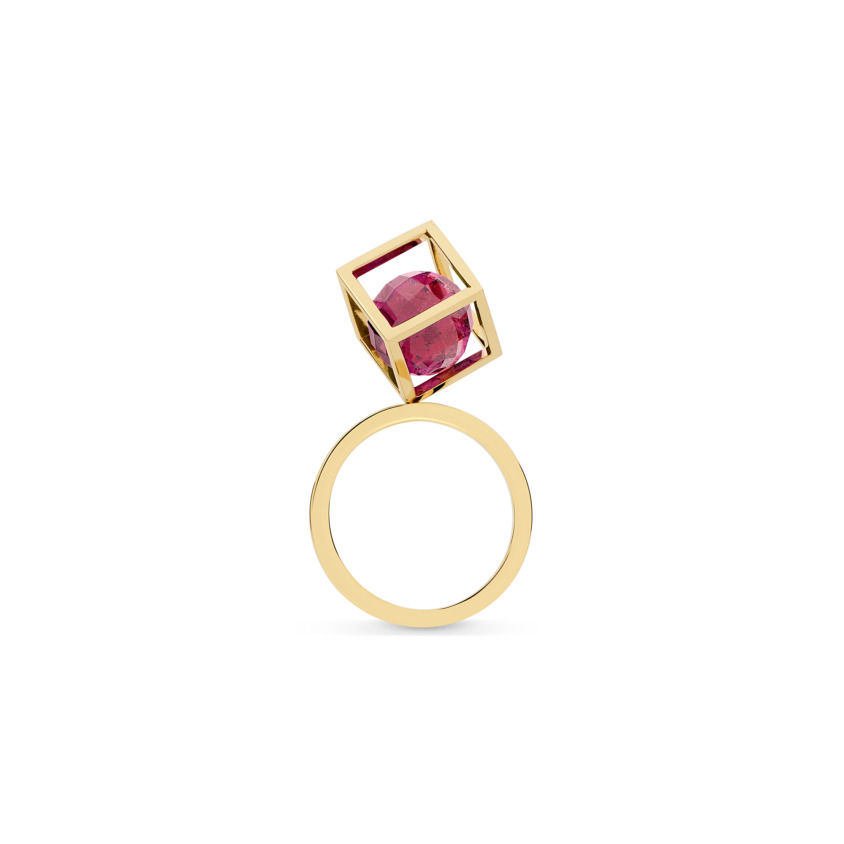 18k Gold Perpetual Movement Pink Tourmaline Ring – Solo Rotated 10mm Stacking Ring