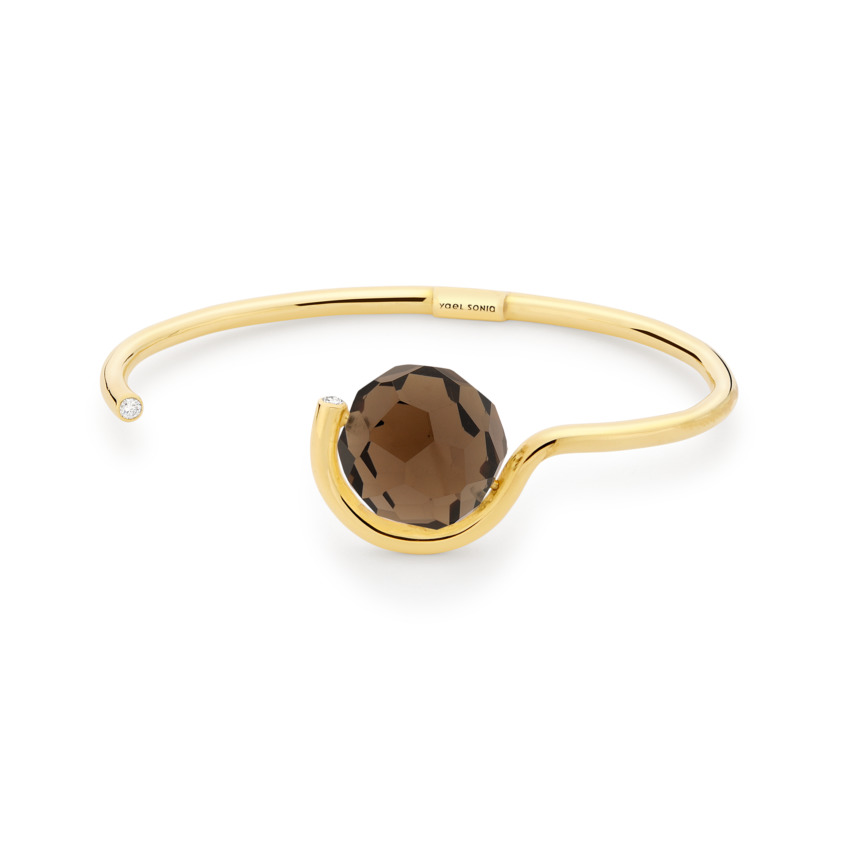0.12 Carat Diamond & Faceted Smoky Quartz Cuff Bracelet Gold – Faceted Brilliant Fancy Cuff