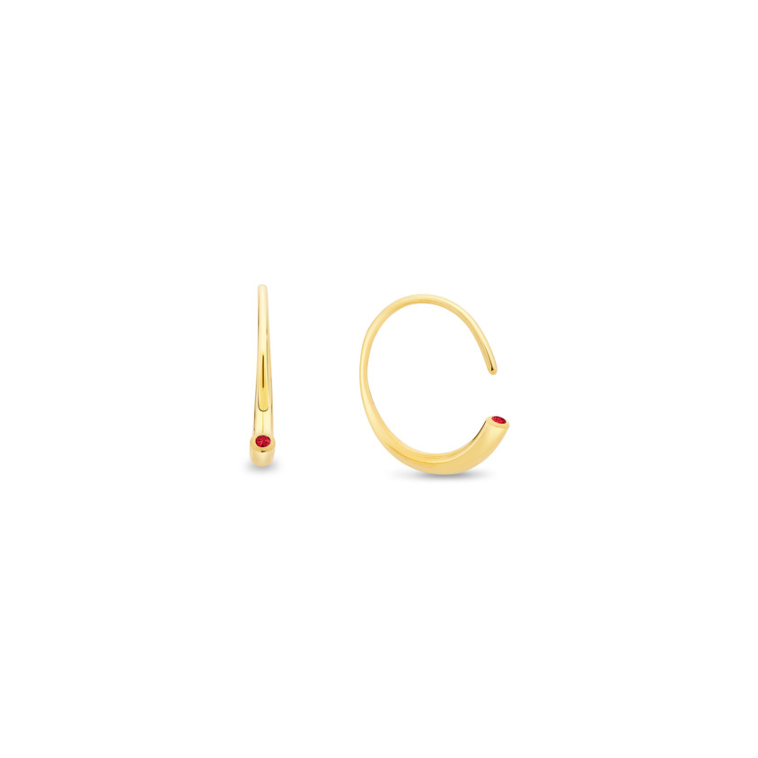 18k Yellow Gold Ruby Earrings – Asymmetric Reverse Hoop Earrings