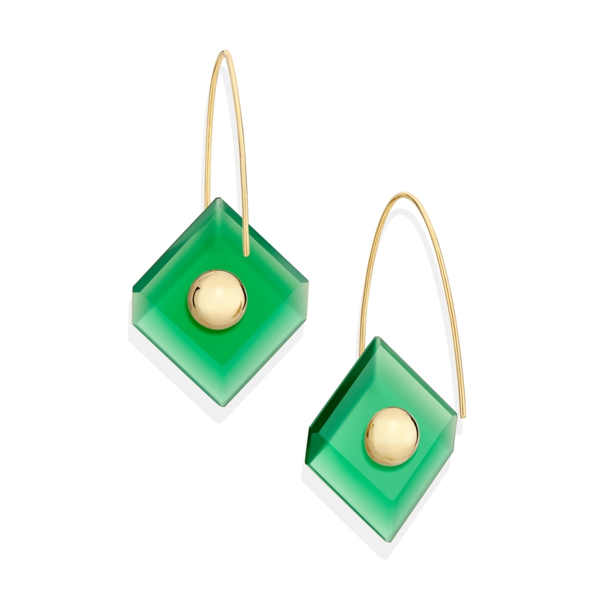 18k Yellow Gold, Square Green Onyx Earrings – Reverse Fit Square Earrings