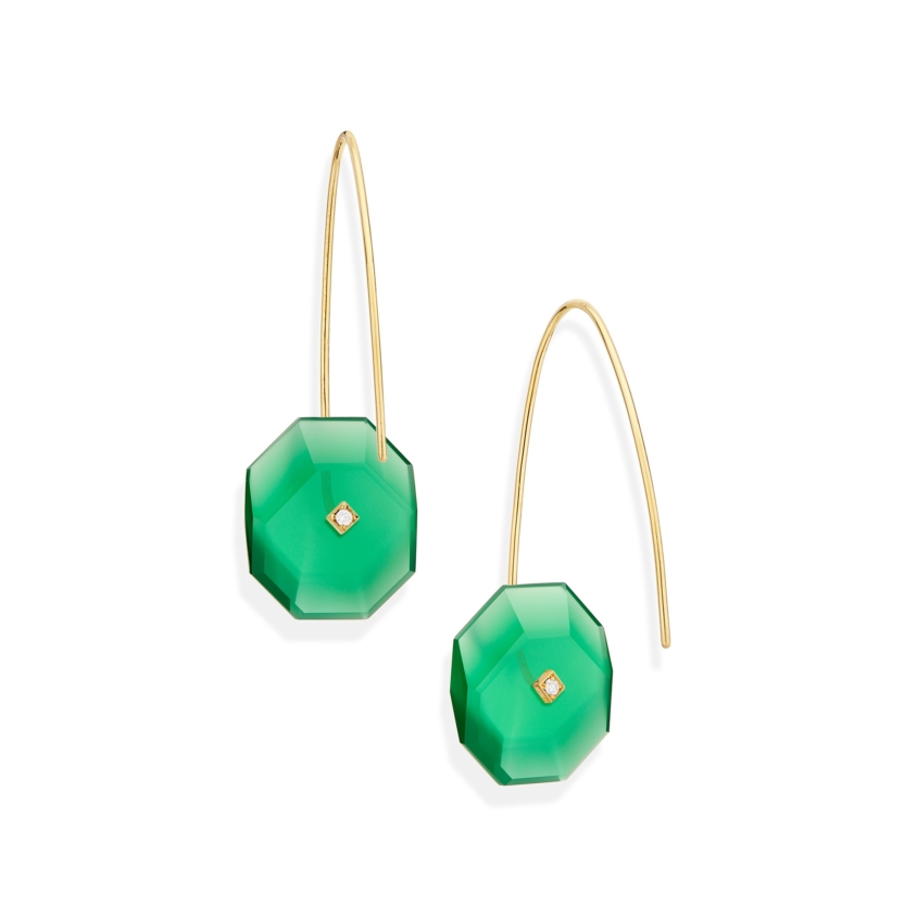 Gold, 0.03 carat Diamond & Small Green Onyx Earrings – Reverse Fit Small Octagon Earrings