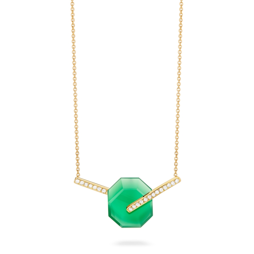 Small Diamond & Green Onyx Necklace Gold – Deco Small Octagon Necklace