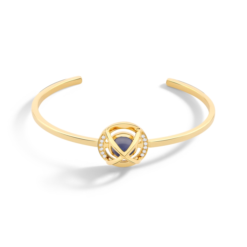 Diamond & Round Chalcedony Cabochon Cuff Bracelet Gold – Meteor Brilliant Small Cuff