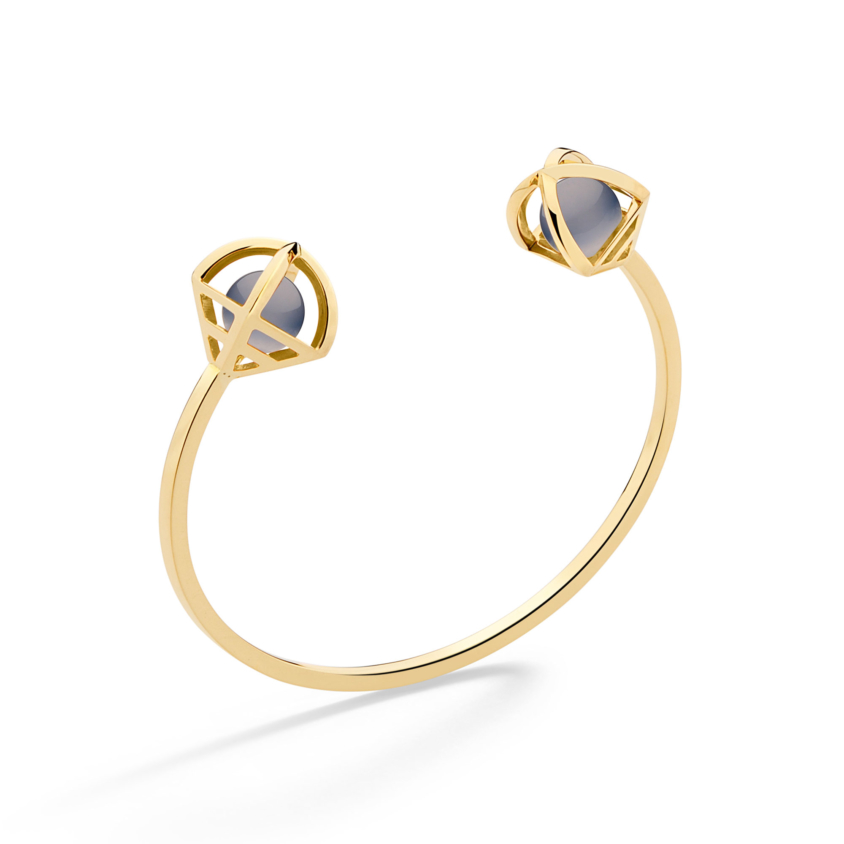 18k Gold Celestial Chalcedony Bracelet Cuff – Solar Duo Small Cuff