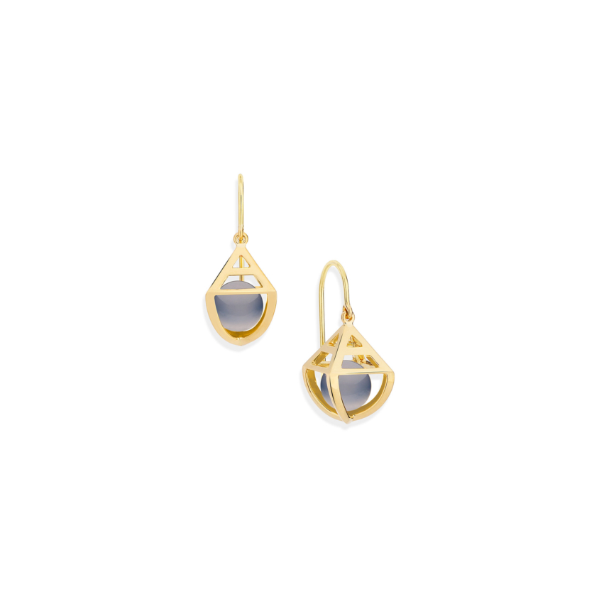 Geometric 18k Gold Celestial Chalcedony Earrings – Solar Short Earrings