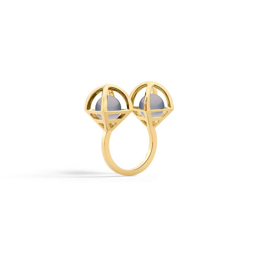 18k Gold Celestial Chalcedony Ring – Solar Duo Ring