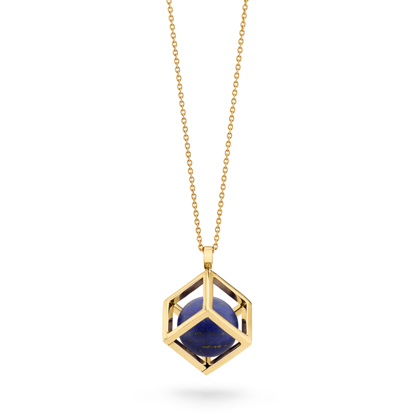 18k Gold Round Lapis Lazuli Perpetual Motion Necklace – Solo Pendant 15mm