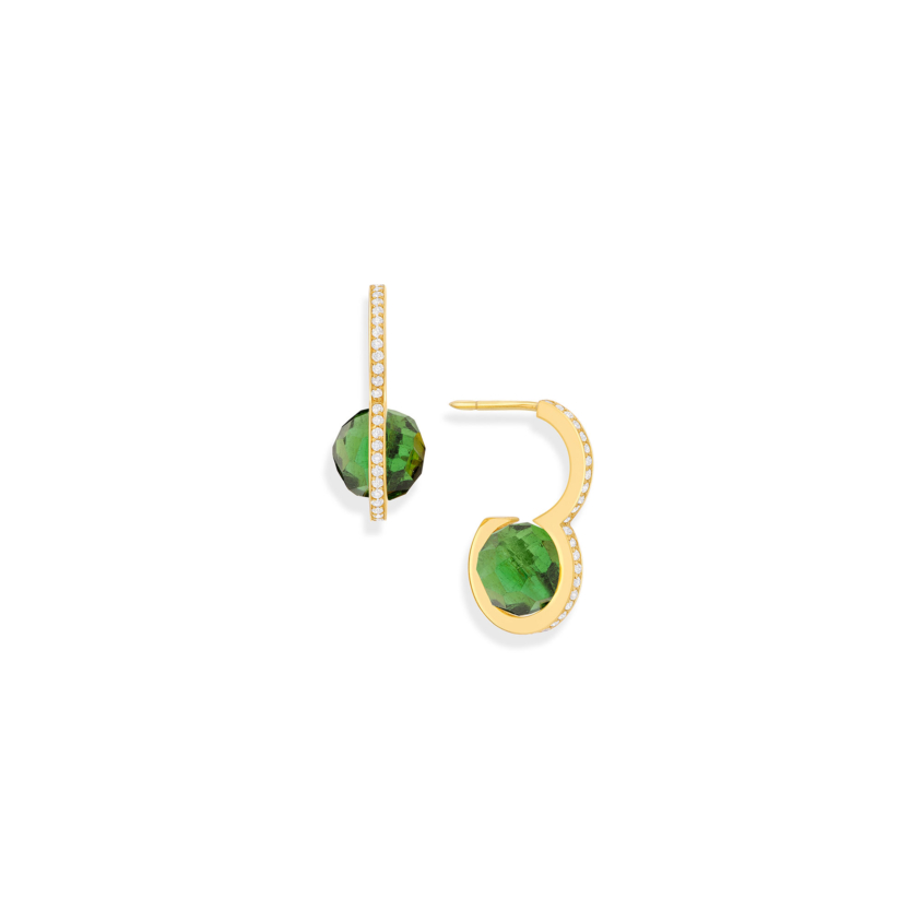 Diamond & Faceted Green Tourmaline Drop Earrings – DNA Earrings Gold