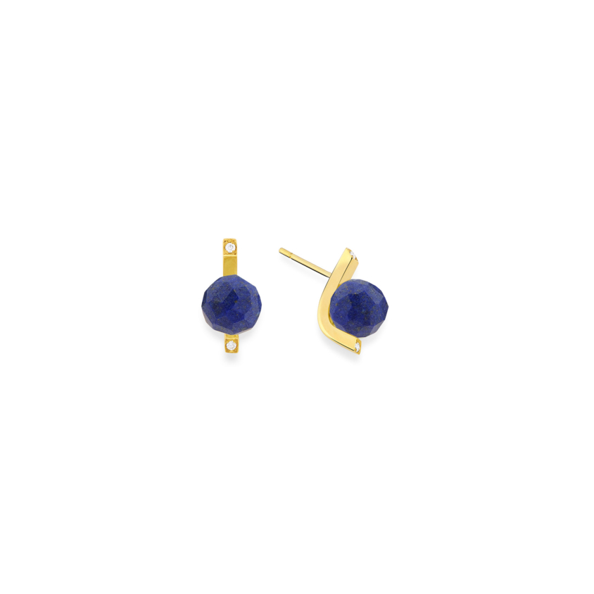 18k Gold Diamonds & Faceted Lapis Lazuli Stud Earrings – Small Faceted Stud Earrings