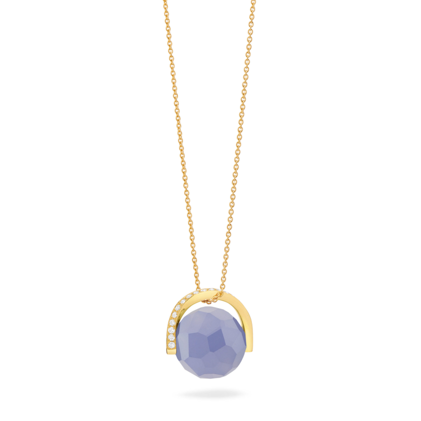 18k Gold Diamond & Rotating Natural Chalcedony Stone Necklace – Twist Pendant