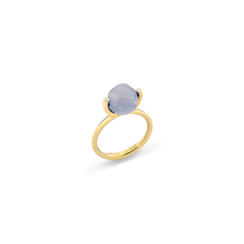 18k Gold Diamond & Faceted Chalcedony Stacking Ring – Small Faceted Brilliant Fancy Stacking Ring