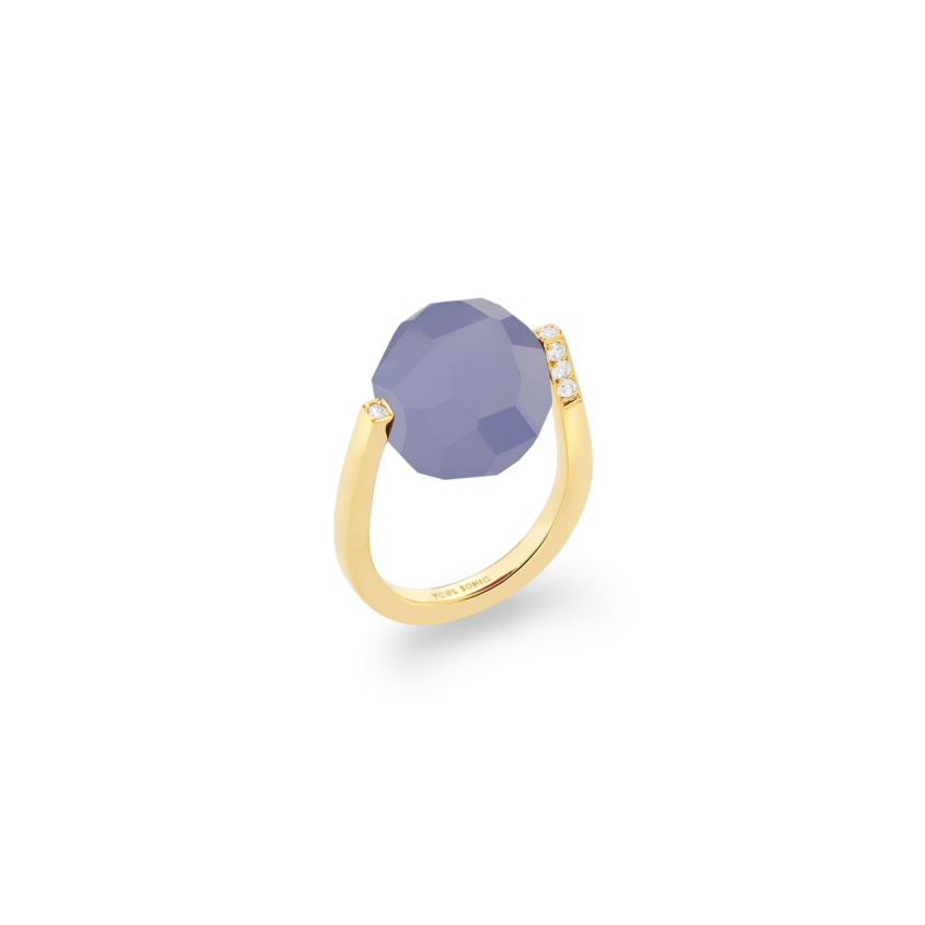 Diamond & Large Faceted Chalcedony Ring Gold – Large Twist Ring