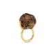 Gold, Brown Diamond & Large Smoky Quartz Ring – Hammered Brilliant Fancy Ring