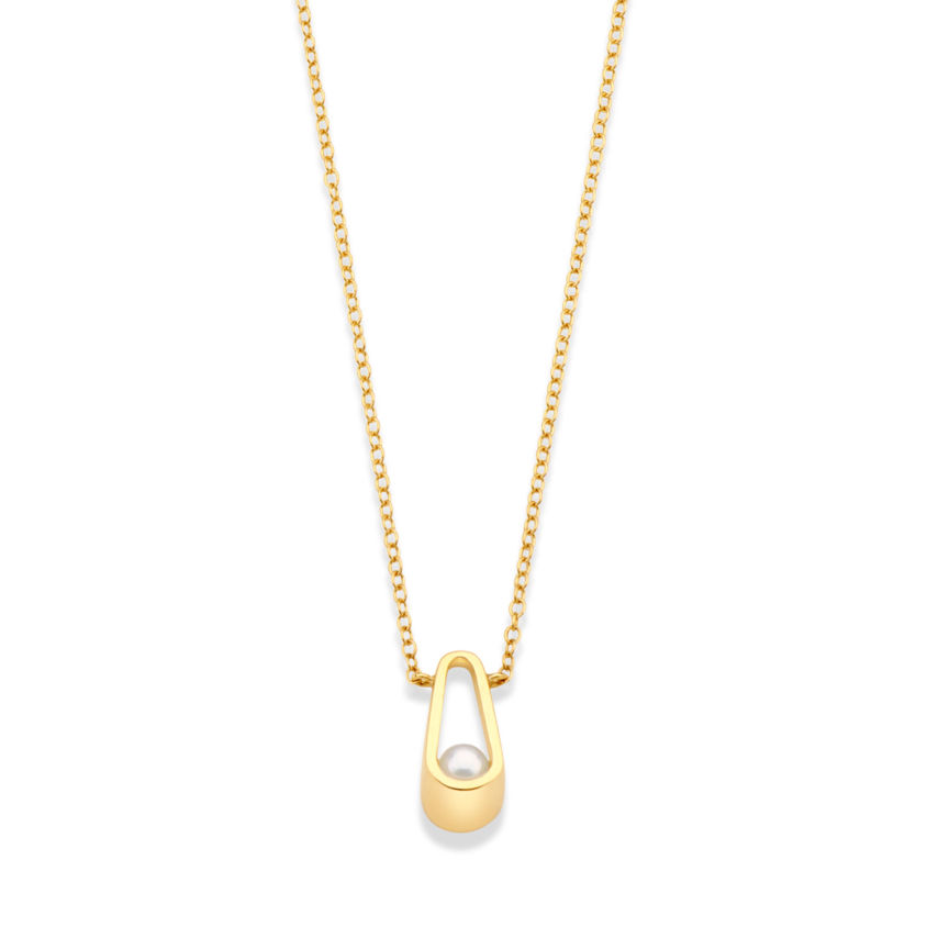 Elongated Pendant Necklace - 18k Yellow Gold Akoya Pearl Necklace